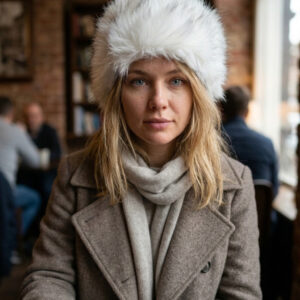 Women's Fur Hat, Kalpak Hat, Faux Plush Tile White Beret