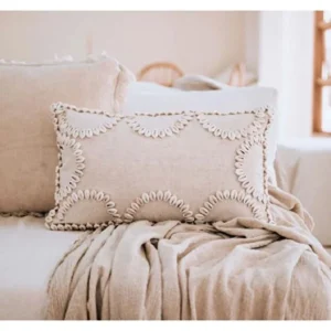 Linen Seashell Embroidered Cushion Cover