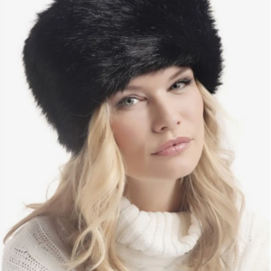 Women's Fur Hat, Kalpak Hat, Faux Plush Fox Black Beret