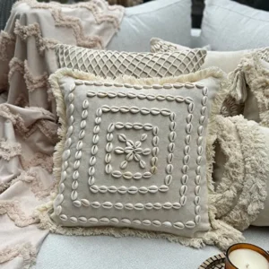 Seashell Linen Cushion Cover Bohemian Tassel Pillowcase