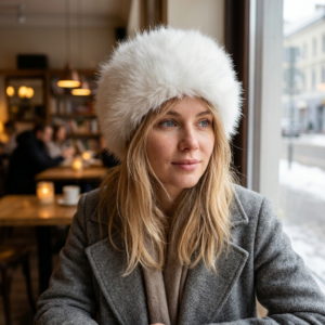 Women's Fur Hat, Kalpak Hat, Faux Plush White Beret