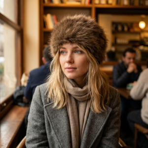 Women's Fur Hat, Kalpak Hat, Faux Plush Brown Beanie