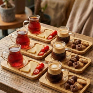6-Piece Glass Tea and Coffee Cup Set with Bamboo Saucers – 150ml