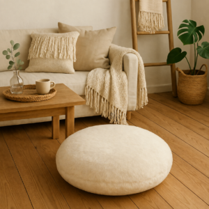 Modern Boho Round Floor Cushion 50cm – High-Density Plush Seating Pillow for Lounge & Window Nooks