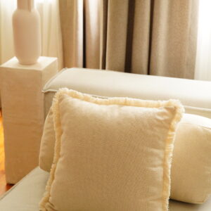 Boho Linen Throw Pillow Cover with Sea Shells (43x43 cm)