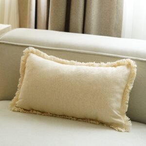 Boho Linen Lumbar Pillow Cover with Sea Shells (30x50 cm)