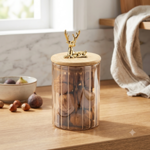Small (S) Yellow Glass Storage Jar with Airtight Silicone-Sealed Bamboo Lid