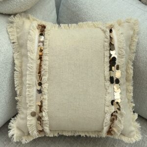 Boho Linen Throw Pillow Cover with Shimmering Sequins (43x43 cm)