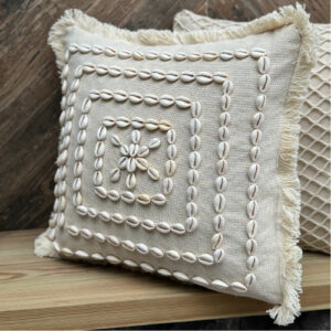 Boho Linen Throw Pillow Cover with Sea Shells(43x43 cm)