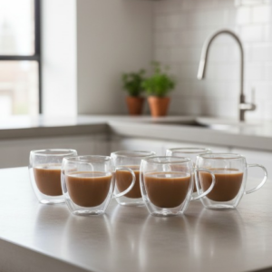 6-Piece Double-Walled Espresso Glass Set with Handles – 80ml