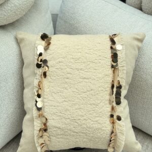 Boho Linen Throw Pillow Cover with  Shimmering Sequins (43x43 cm)